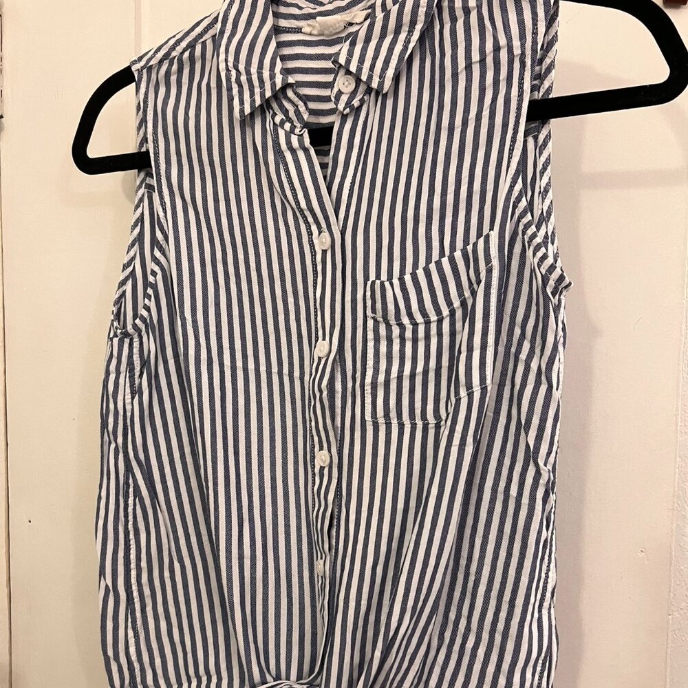 Beach Lunch Lounge - Sleeveless Button-Up Striped Blouse, Size XS